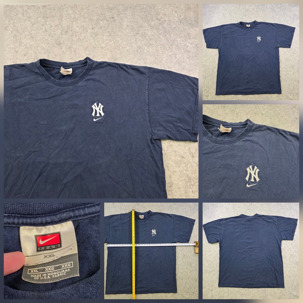 VTG Nike Team New York Yankees T Shirt Mens 2XL Navy MLB Baseball Graphic Tee